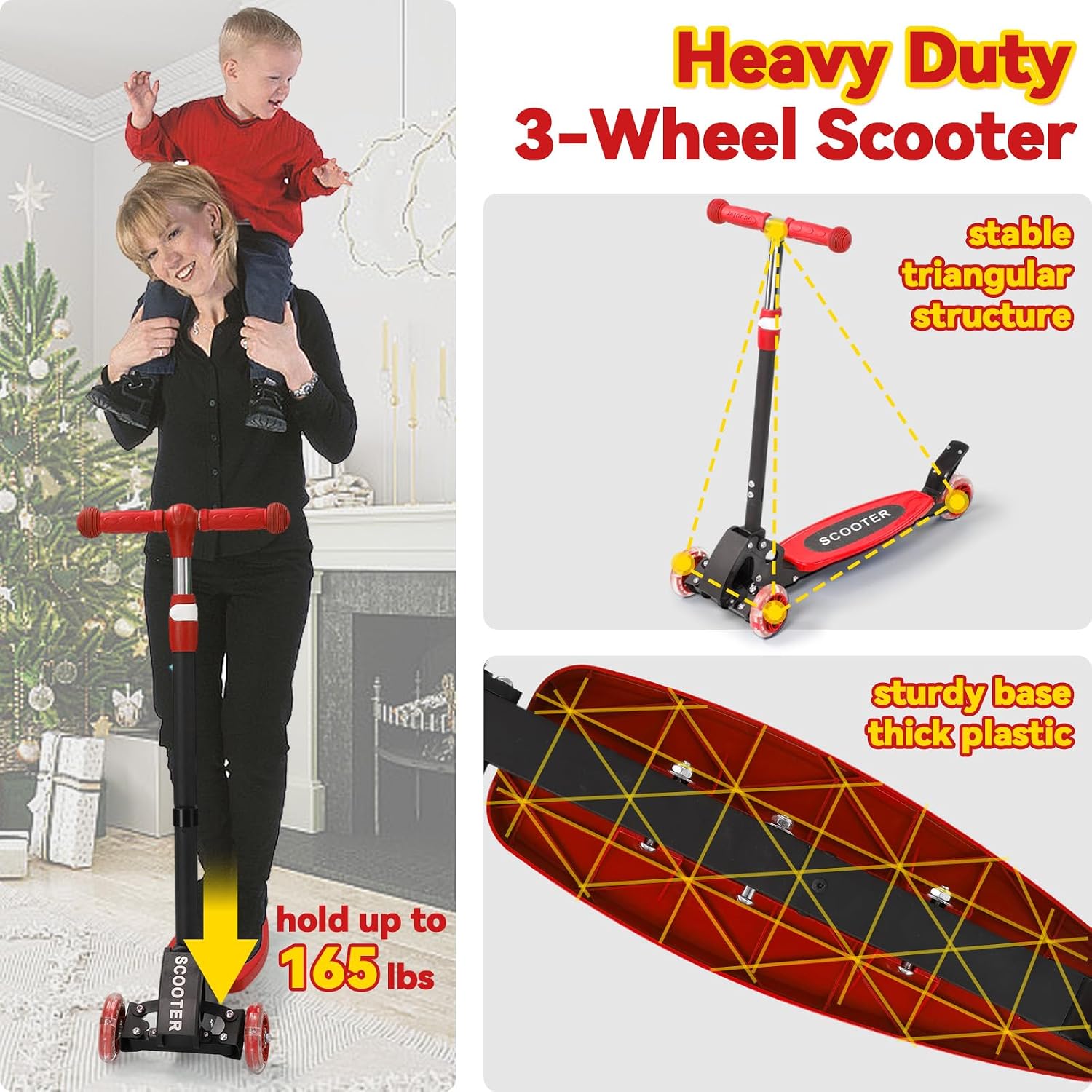 Scooter for Kids 3-12, Kid Scooters with Extra-Wide Deck, 165 lbs Capacity, 3 Wheel Kick Scooter with Lean to Steer, Height Adjustable Handlebar, Light Up Wheels for Stable Smooth Riding, Child Gift - Image 2