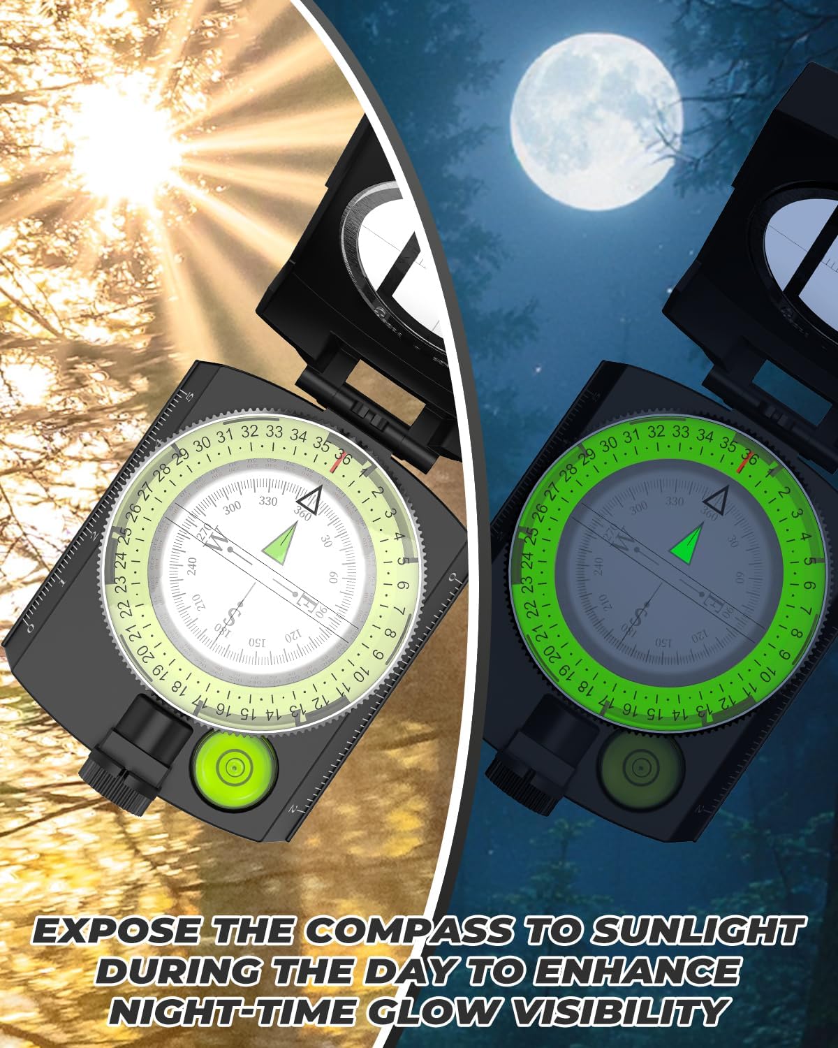 Sportneer Compass: Accurate Durable Lightweight Orienteering Compass with Strap and Carrying Case, Glow in The Dark Waterproof Hiking Essentials for Camping Backpacking, Best Survival Gifts for Kids - Image 4