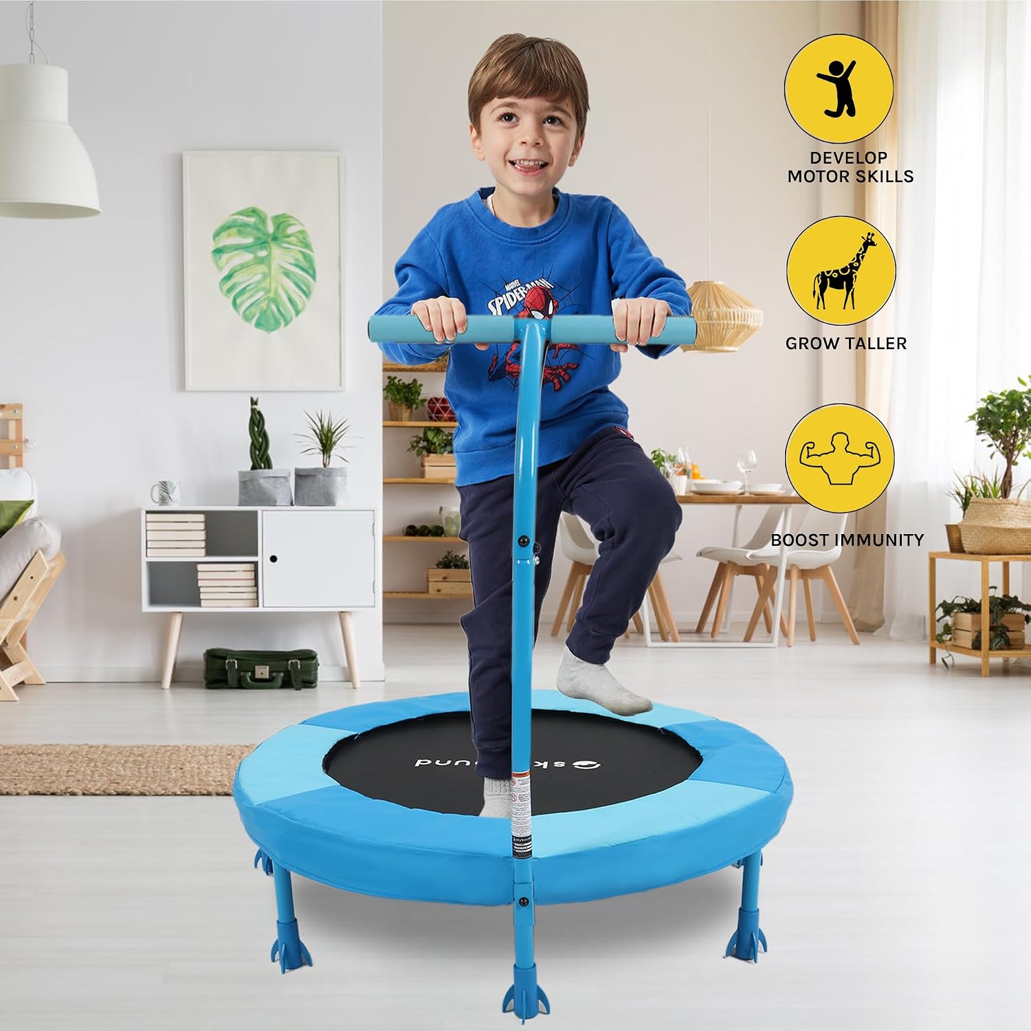 SkyBound 36 Inch Indoor Trampoline for Kids - Kids Trampoline Indoor with Handle - Toddler Trampoline with Upgraded 2.0mm Steel Pipe and Handlebar - Mini Indoor Trampoline for Kids Age 3 and Above - Image 8