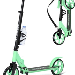 Foldable Kick Scooter for Kids Ages 6-12, Teens & Adults, Manual Push Scooter with Big Wheels, Adjustable Height, Rear Foot Brake, Lightweight Design for Daily Commute & Outdoor Riding