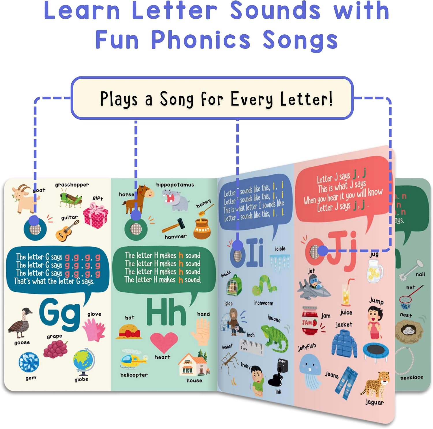 LEARNING BUGS Phonics Songs Book, 26 Letter Sound Songs, Preschool & Kindergarten Learn to Read for 3 Year olds, Perfect Toy and Gift for Toddlers Ages 2+ - Image 2