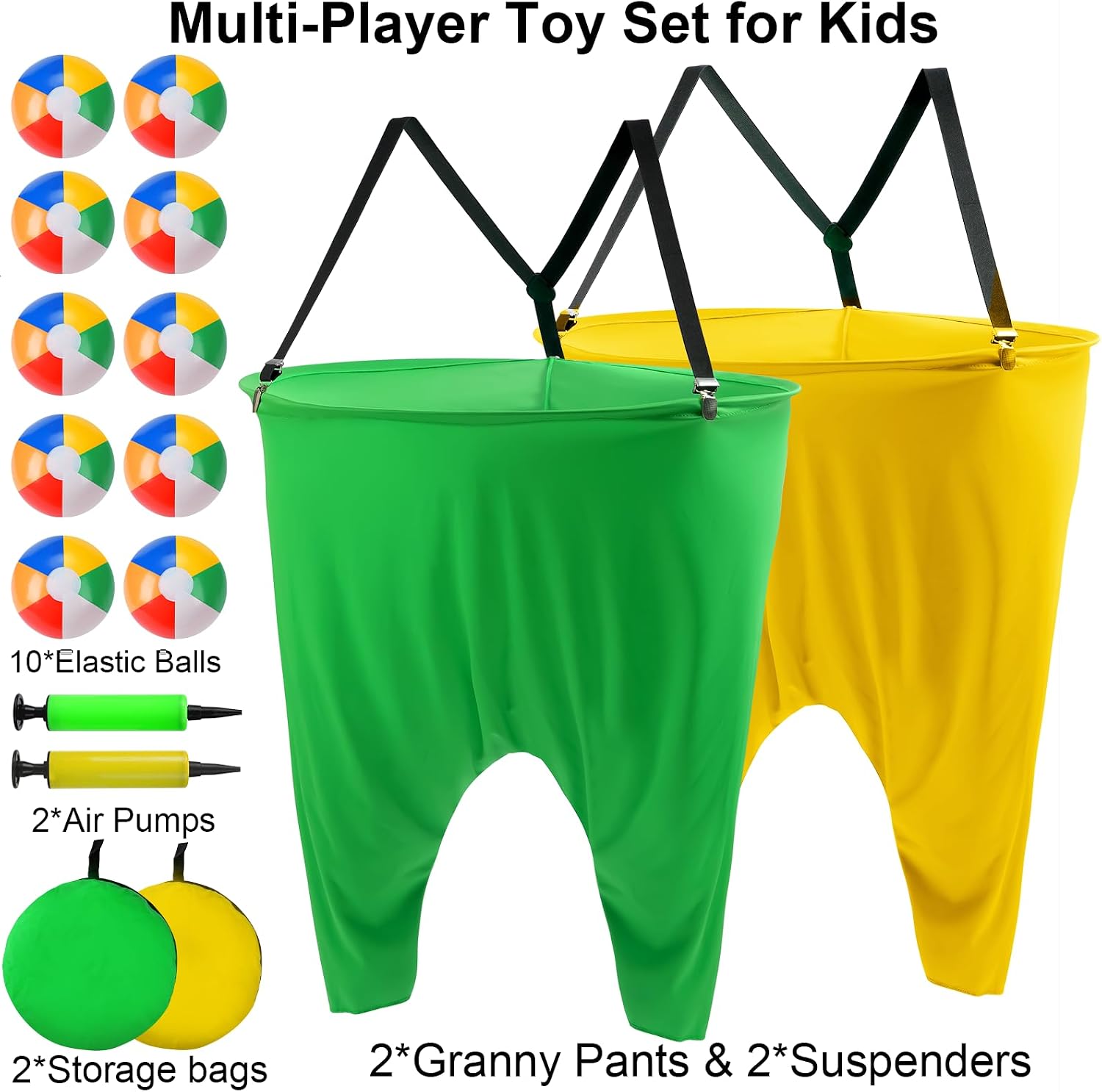 17 PCS Granny Pants Yard Game Easter Games Set, 2 Oversized Granny Funny Pants with 10 Balls, 2 Air Pumps, Outdoor Tossing Games for Kids Backyard Lawn Easter Carnival Party Reunion Gathering 4+ Ages - Image 4