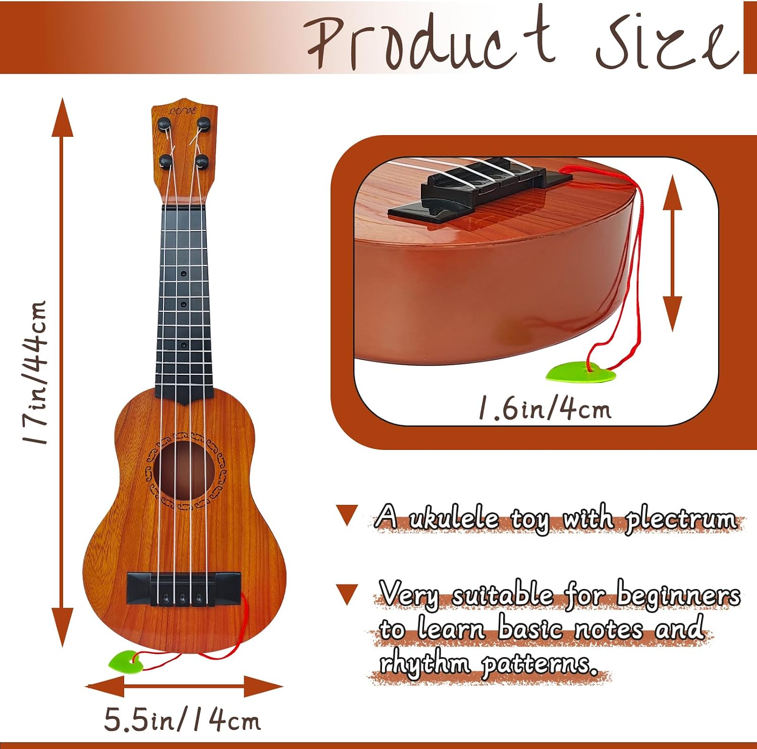 Kids Toy Ukulele Guitar,17 Inch Classical Guitar Musical Toy,4 Strings Guitar Ukulele Educational Learning Toy for Toddlers and Preschoolers - Image 2