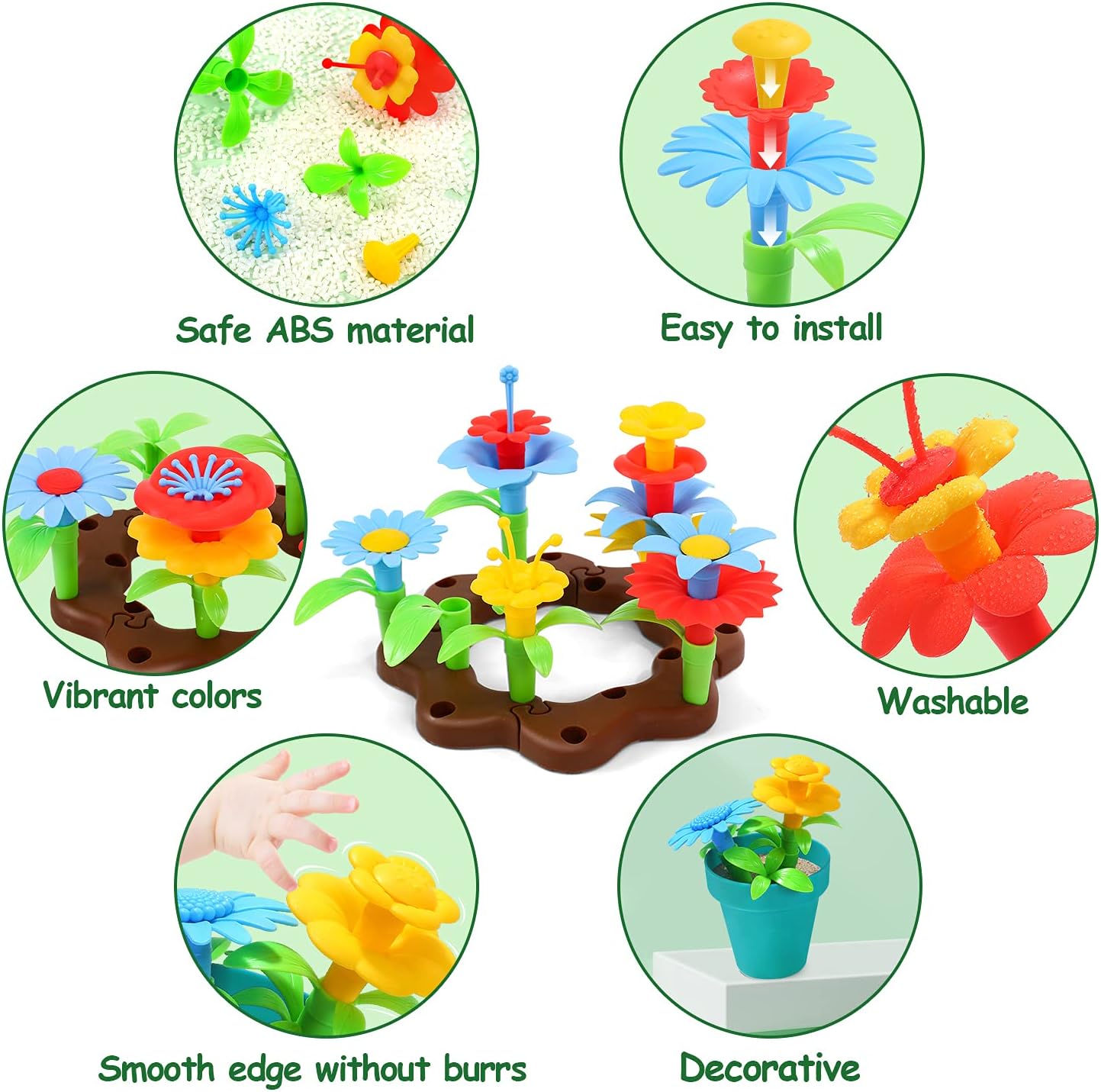 CUTE STONE Kids Gardening Tool Set, Garden Toys with Wheelbarrow, Watering Can, Shovel, Flower Garden Building Toy, Pretend Play Outdoor Indoor Activities Stem Toy Gifts for Boys Girls - Image 6