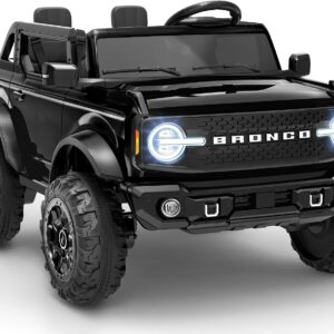 First Ride On 24V Ride on Toys for Big Kids, 2 Seater Licensed Ford Bronco Base Ride on Car, Electric Car for Kids with Parent Remote Control, Bluetooth, Seat Belts, Spring Suspension and LED (Black)