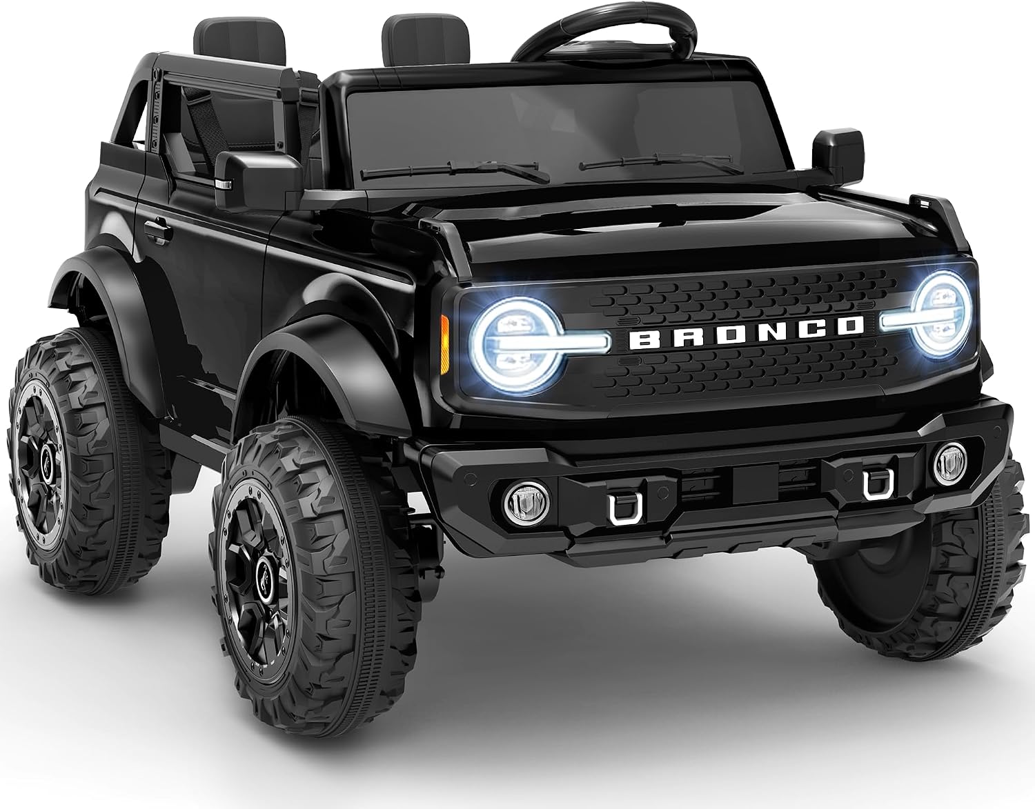 First Ride On 24V Ride on Toys for Big Kids, 2 Seater Licensed Ford Bronco Base Ride on Car, Electric Car for Kids with Parent Remote Control, Bluetooth, Seat Belts, Spring Suspension and LED (Black)