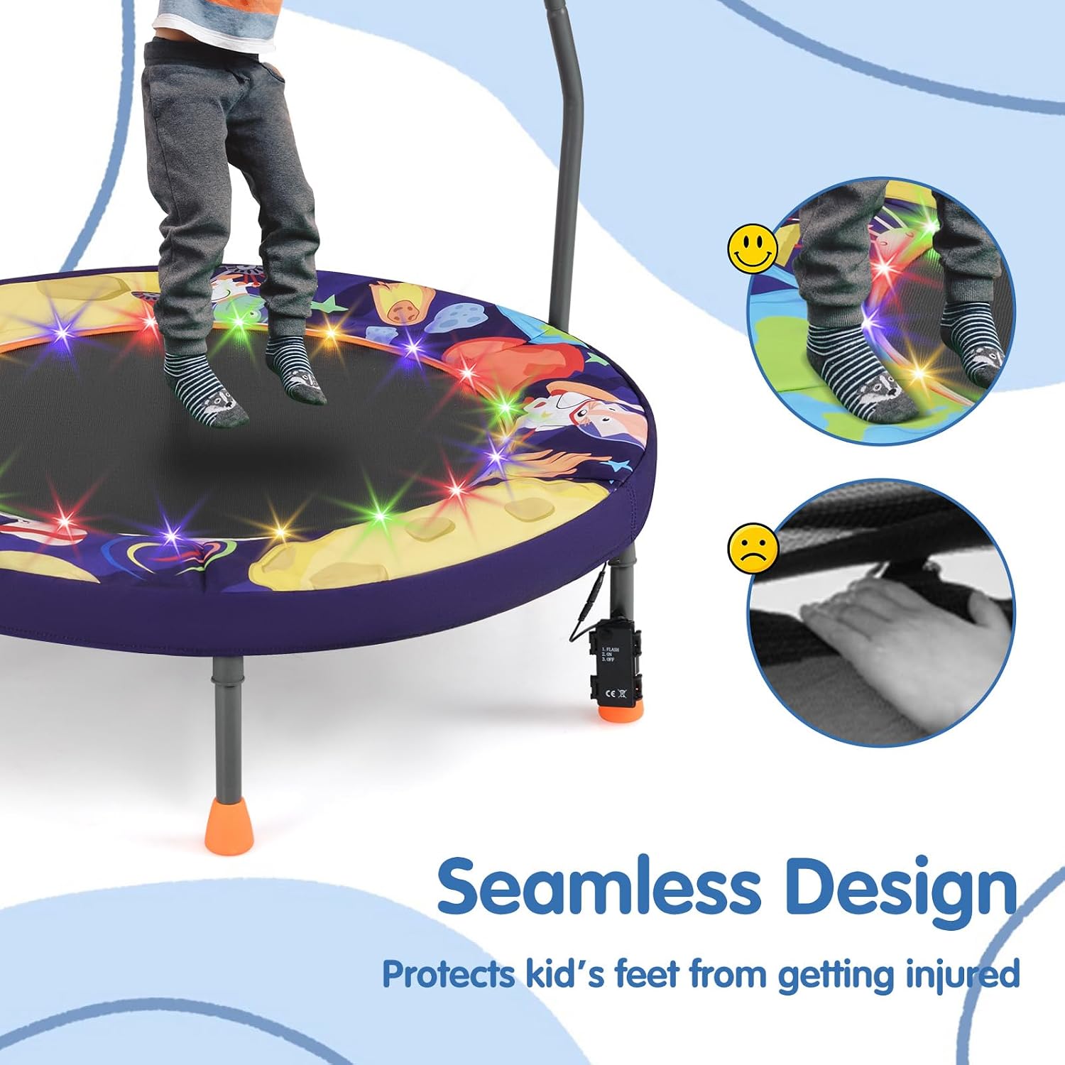 Goplus Foldable Toddler Trampoline for Kids, 36'' Recreational Mini Trampoline w/20 LED Lights, Foam Handle, Padded Safety Cover, Indoor Outdoor Exercise Rebounder for Boys Girls Aged 3-6 - Image 4