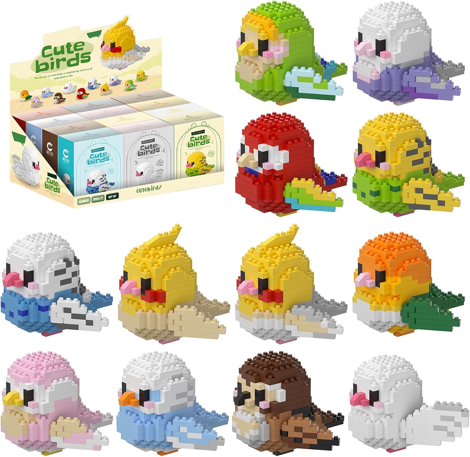HJPLPXH Parrots Micro Mini Building Block Sets Birthday Gift for Kids, Animals Buildling Model Kits, Mini Bricks Birds Series Toys for Kids(12 Boxes) - Image 6