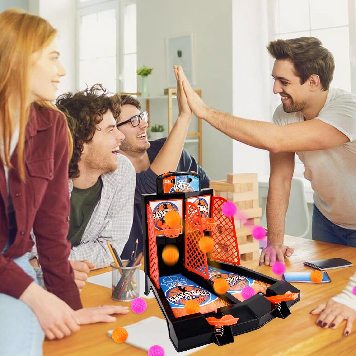 Mini Tabletop Basketball Game Desktop Basketball Games Basketballs Shooting Games Toy Basketballs Arcade Game Table for Adults Kids Office Stress Relief Birthday Gifts - Image 5