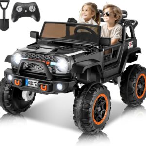 Hikole 2 Seater Ride On Toys Car for Big Kids, 24V Electric Vehicles w/20 Large Wide Seat, 2WD/4WD Switchable, 4X100W Engines, Music, Suspension, Battery Powerd Cars Truck for Kids Boys – Black