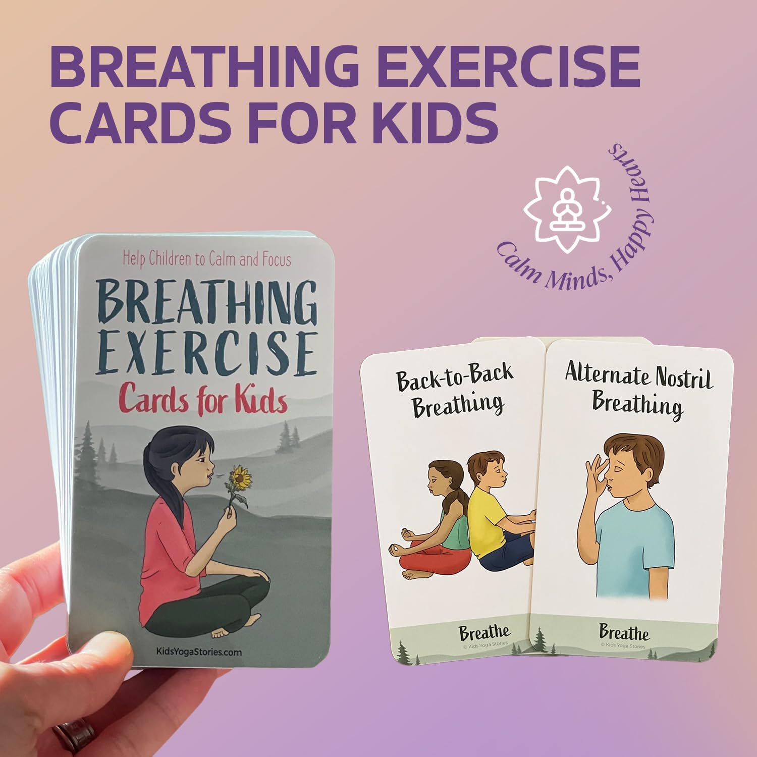 Breathing Exercise Cards for Kids, Deck for Classroom, Calm Down Corner Kit, Sensory Room, Social Emotional Yoga Games for Kids, Mindfulness Tools for Play Therapy, or Relaxation - Image 2