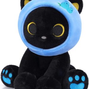 Black Cat Plush, 8inch Blueberry Cat Stuffed Animals for Kids | Cartoon Cats Plush, Cute Kitten Stuffy Gift for Kids Girl Boys Toddler Christmas Birthday Gifts