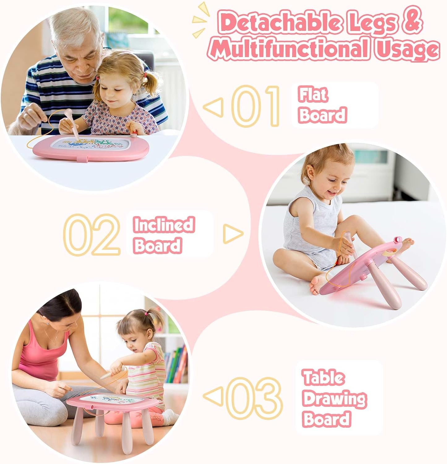 Smasiagon Toddler Toys Age 1-2 Year Old Boys Girls, Magnetic Drawing Doodle Board Pad Educational Learning Toys for 1 2 3 Year Old Boys Girls Gifts Birthday Party (Soft Pink) - Image 5