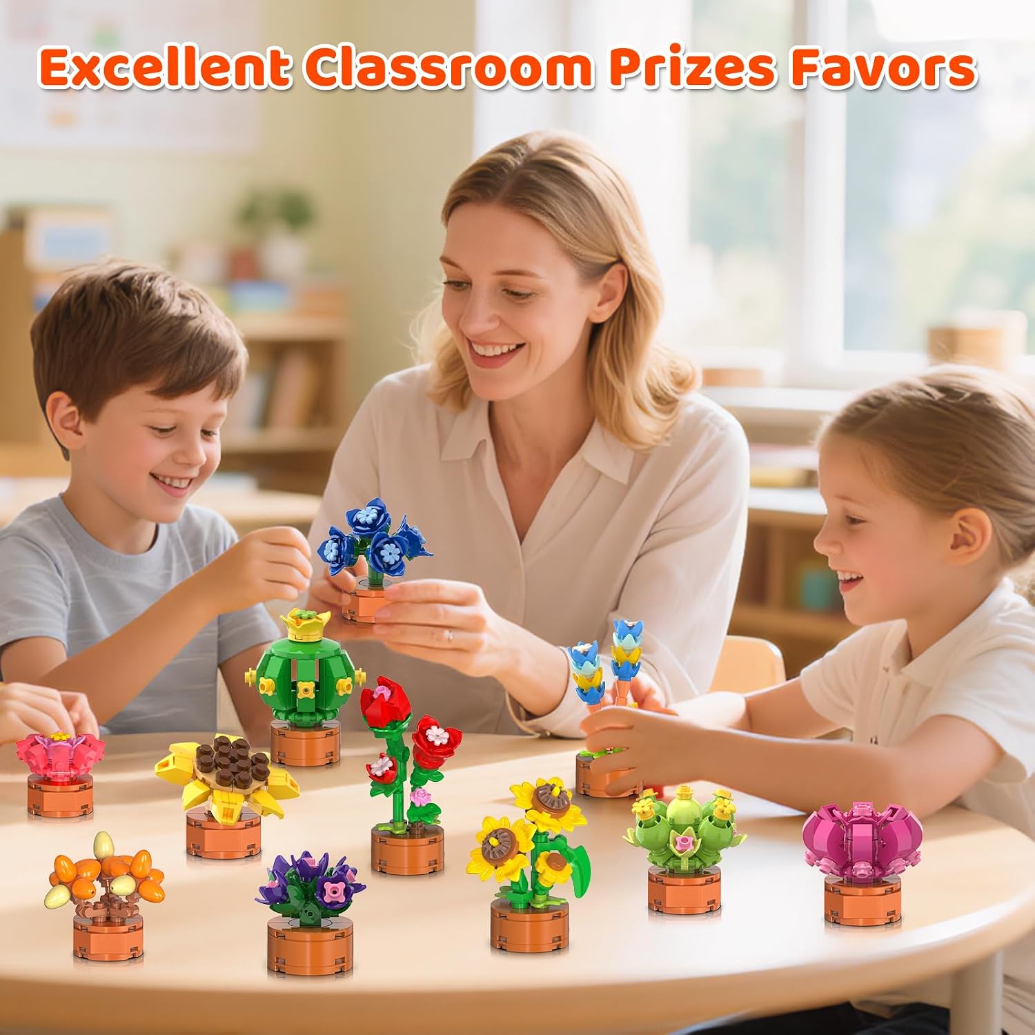 24 Pack Flowers Succulents Party Favors for Kids Building Set - 1012PCS Botanical Bonsai 3.6mm Mini Building Blocks Toy for Goodie Bags Stocking Stuffers Classroom Prize Birthday Gifts for Girl Boy 6+ - Image 8