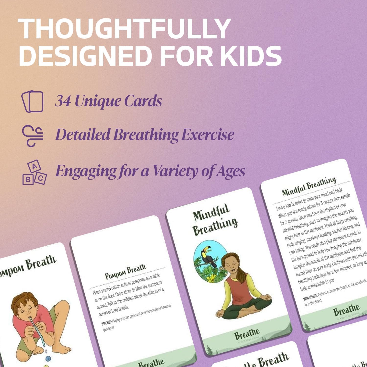Breathing Exercise Cards for Kids, Deck for Classroom, Calm Down Corner Kit, Sensory Room, Social Emotional Yoga Games for Kids, Mindfulness Tools for Play Therapy, or Relaxation - Image 4
