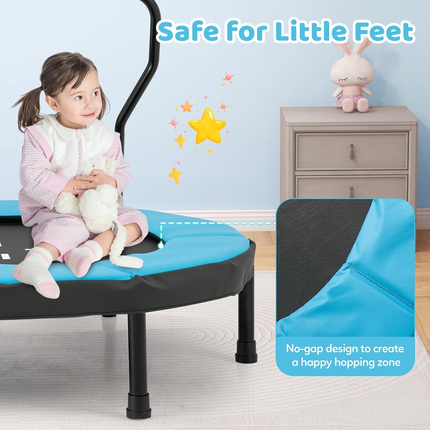Goplus 40" Mini Trampoline for Kids, Indoor/Outdoor Fitness Trampoline with Foam Handlebar & Safety Pad, Home Workout Equipment for 3-6 Years Old Toddlers, Gift for Boys & Girls - Image 5