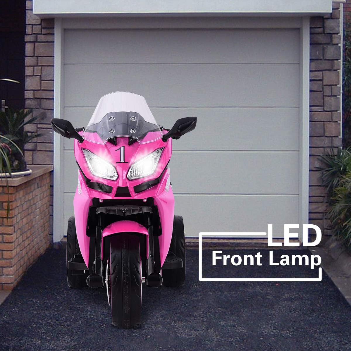 12V Kids Ride On Motorcycle with Light-Up Wheels, Pink | Plastic body, music, horn, LED headlight, forward/backward, 66 lb capacity, 41.3"L x 19"W x 30"H, ages 3-6 - Image 8