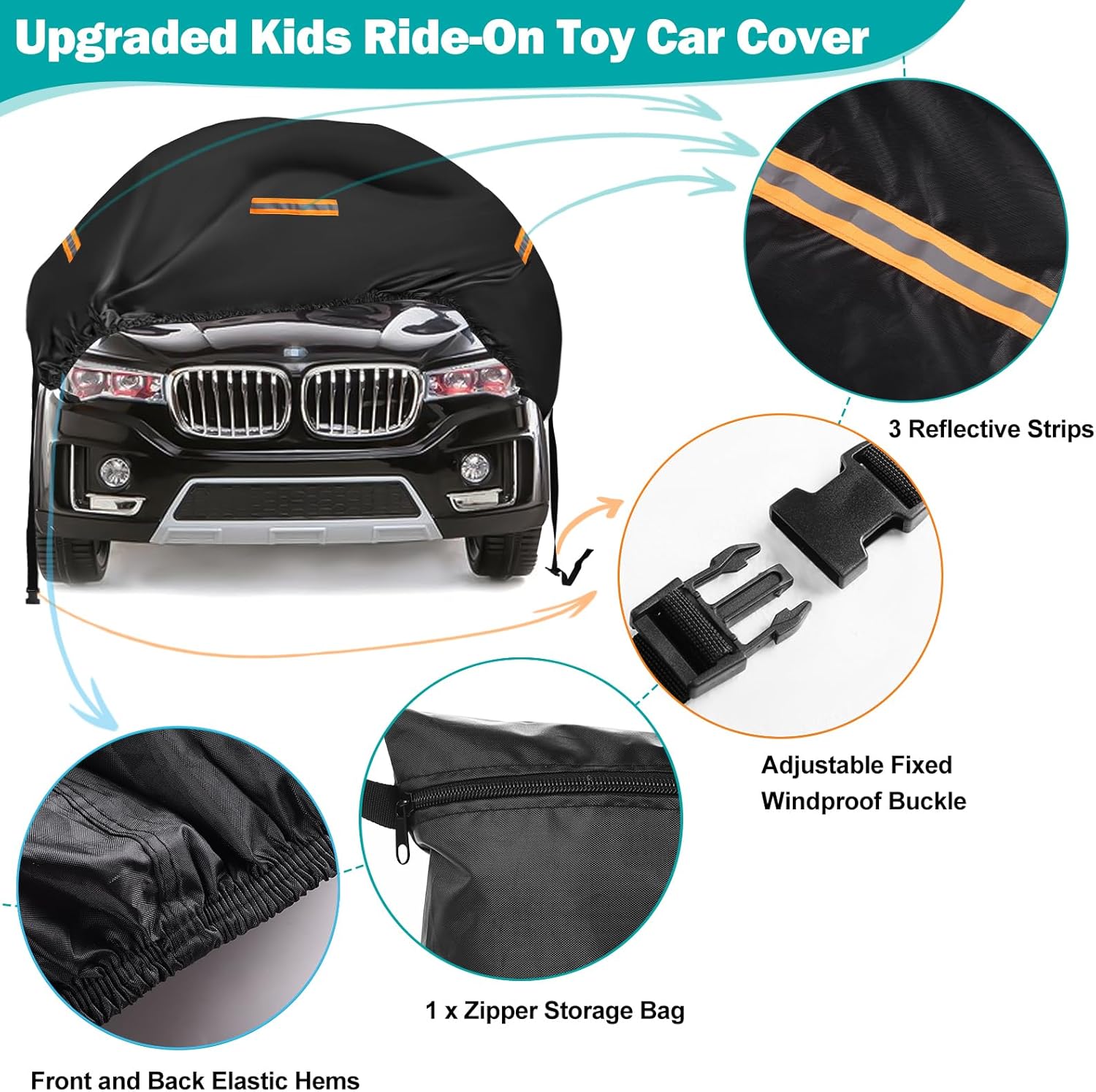 Kids Ride On Car Cover,Large Power Wheels Cover Waterproof,Heavy Duty 420D Universal Toy Car Cover for Power Wheels Jeep & Toddler Electric Vehicles,All Season Protection,with 3 Reflective Strips - Image 5
