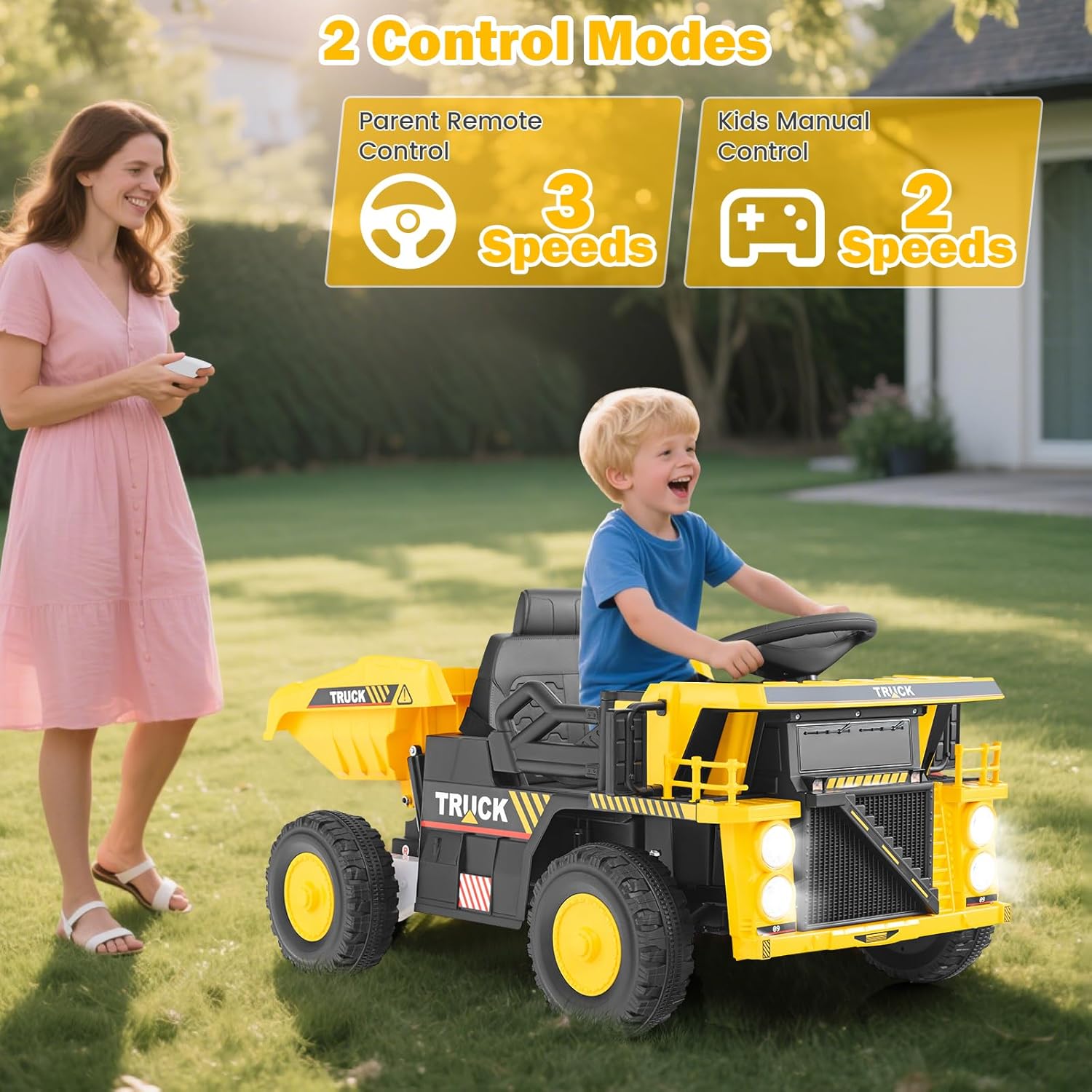 OLAKIDS Ride on Dump Truck, 12V Kids Electric Car Ride on Construction Vehicles with Remote Control, Electric Dump Bed, Shovel, Soft Start, Music, Bluetooth, Ride on Toys for Girls Boys - Image 5