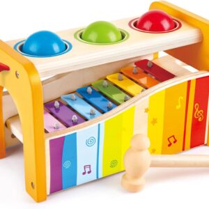 Hape Pound & Tap Bench with Slide Out Xylophone – Award Winning Durable Wooden Musical Pounding Toy for Toddlers