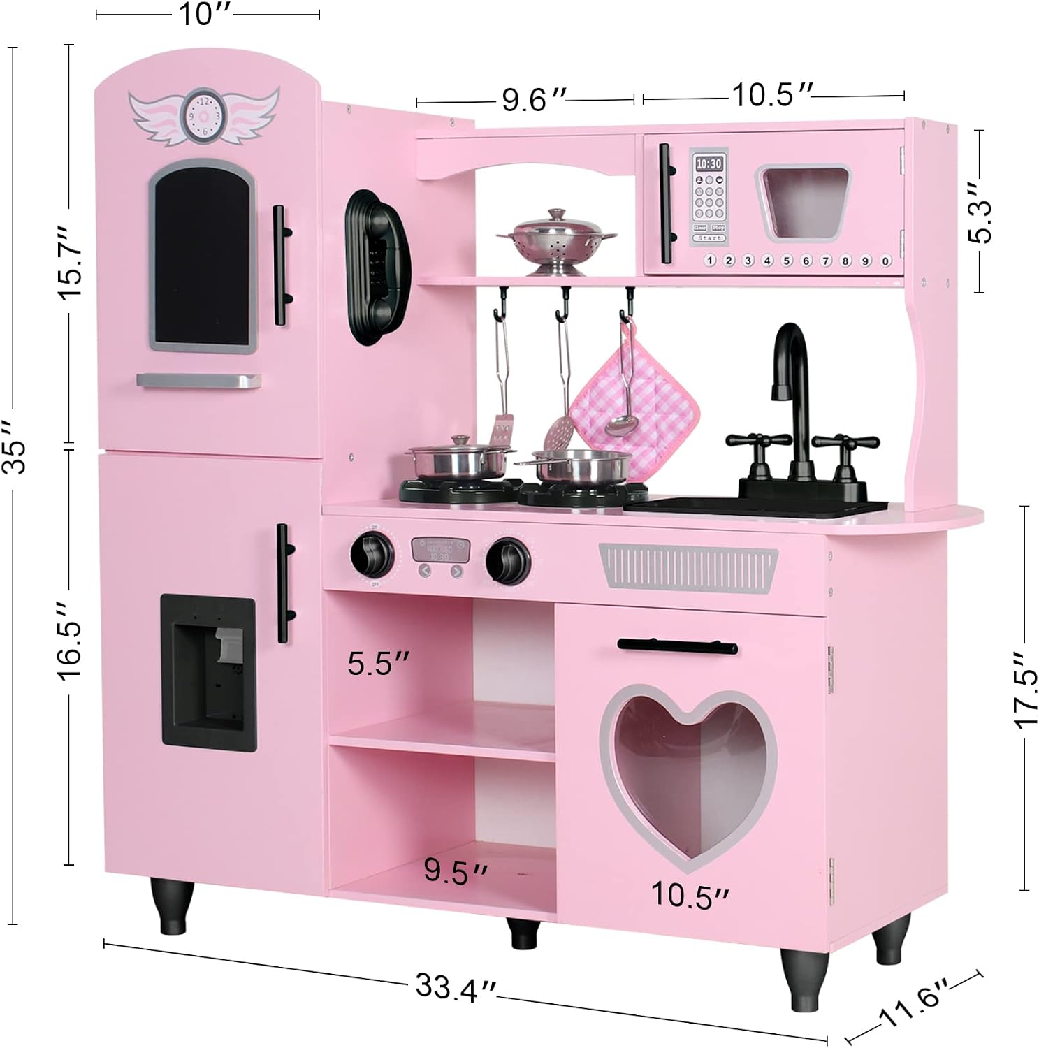 TaoHFE Play Kitchen, Pink Kids Kitchen Set for Girls Kitchen Set for Kids Ages 6-8 Gift Toddler Kitchen Set for Kid Age 3+ Kitchen Playset with Lights & Sounds Wooden Toy Kitchen Playset Gift - Image 5