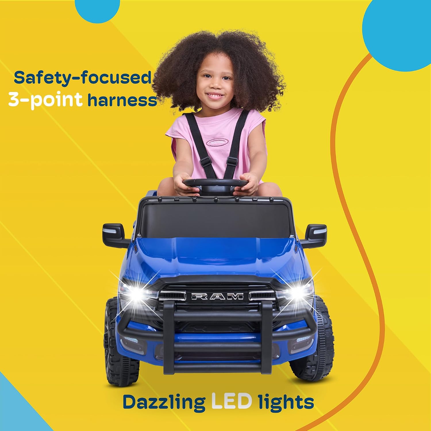 Kidzone Licensed Ram 3500 12V Ride on Truck, Powered Ride-on Car with 2.4G Remote Control & Manual Modes, Electric Toy Vehicle for Kids with Bluetooth, LED Lights, Spring Suspension, White - Image 3