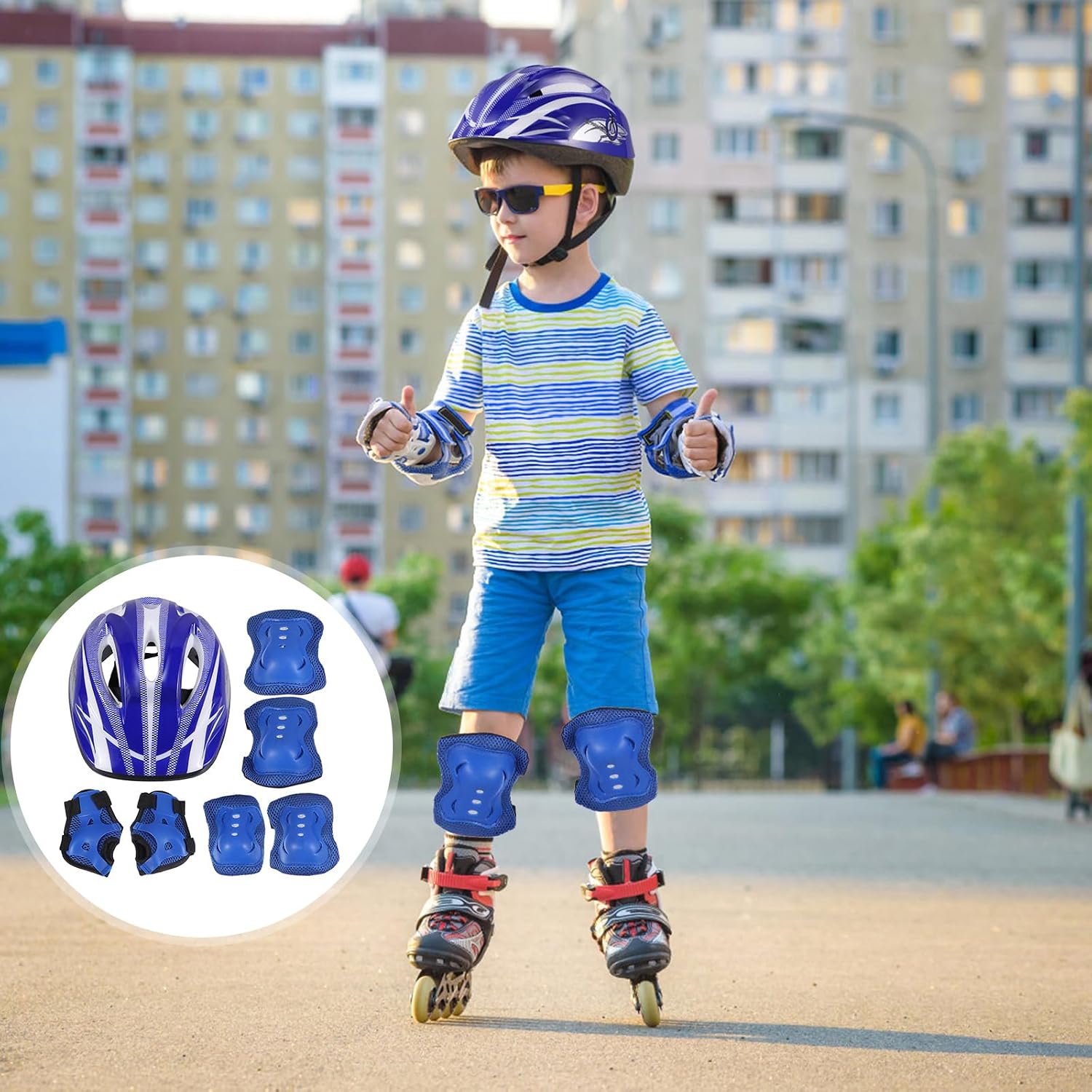Kids Helmet with Sports Protective Gear Set: Adjustable Helmet for Ages 3-8 Boys Girls, Toddler Knee Elbow Wrist Pads for Cycling Biking Riding Skating Scooter (Blue) - Image 2