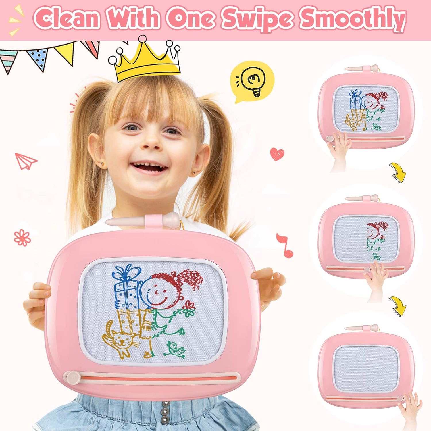 Smasiagon Toddler Toys Age 1-2 Year Old Boys Girls, Magnetic Drawing Doodle Board Pad Educational Learning Toys for 1 2 3 Year Old Boys Girls Gifts Birthday Party (Soft Pink) - Image 2