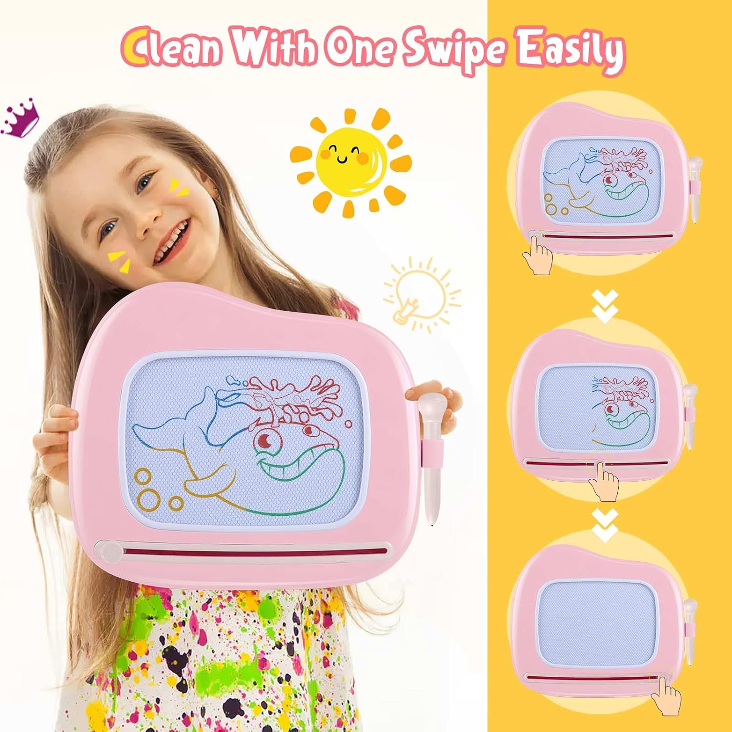 Smasiagon Magnetic Drawing Board for Kids, Toddler Toys for 1-2 Year Old Girl, Portable Doodle Board Pad Learning and Educational Toys for Ages 1 2 3 Year Old Baby Girl Birthday Gift(Pink) - Image 4