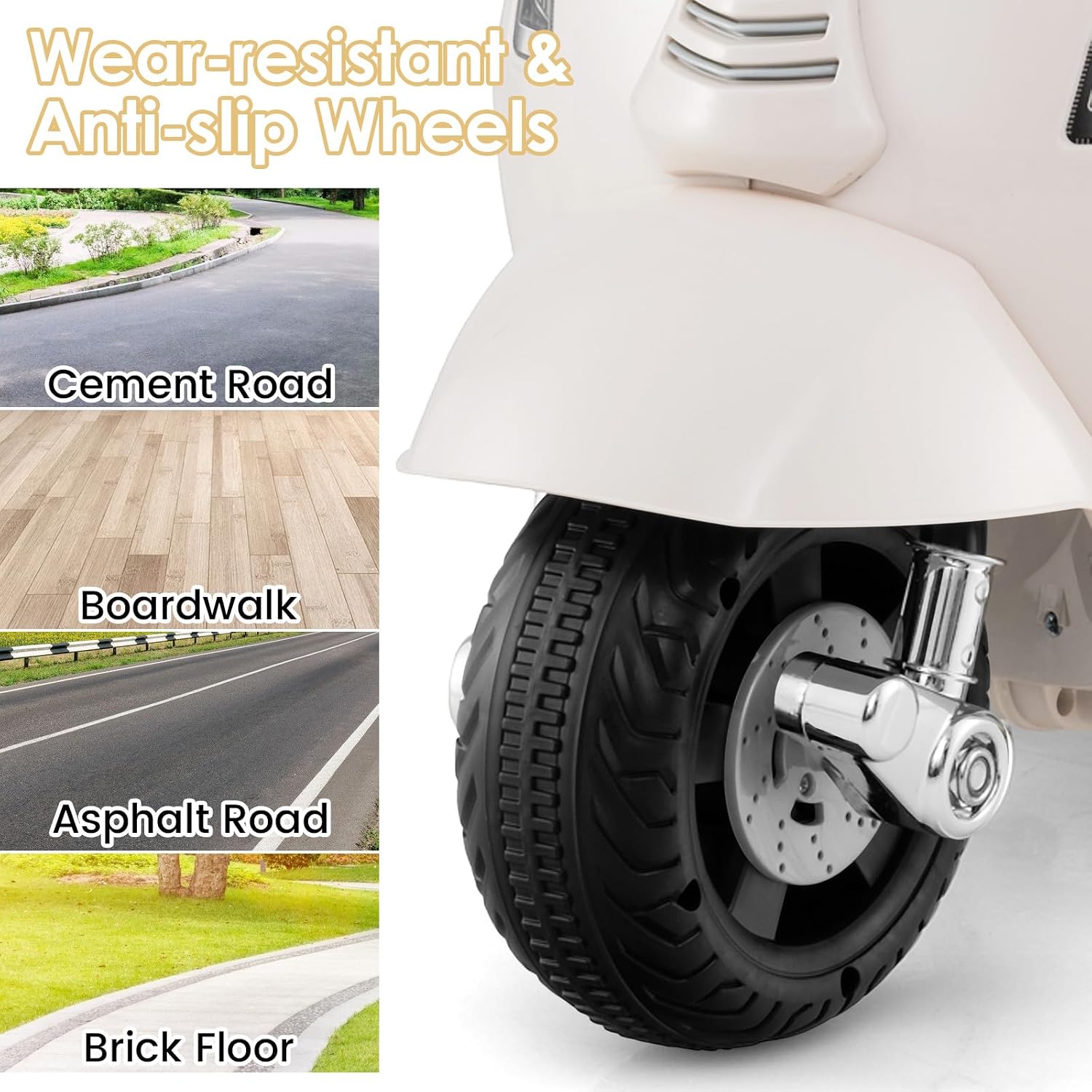 Licensed Vespa Scooter Kids Motorcycle by OLAKIDS, 6V Ride on Electric Motorcycle with Training Wheels, Headlight, Battery Powered 3 Wheels Toy Gift with LED Headlight Horn for Boys Girls (White) - Image 9