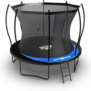 SpaceJump Lunar Trampoline, Outdoor 8 FT, 10 FT, 12 FT, 14 FT, 16 FT Round Bouncer with Safety Net, Optional Accessories, Black