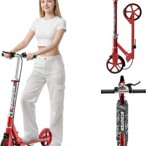 Scooters for Kids 8-12, Teens & Adults – Load 240 LBS, 8-Inch Wheels, Kick Scooter with Shock Absorption System, Hand Brake & Bell, 4 Adjustable Height Levels, Perfect for School, Commuting or Park
