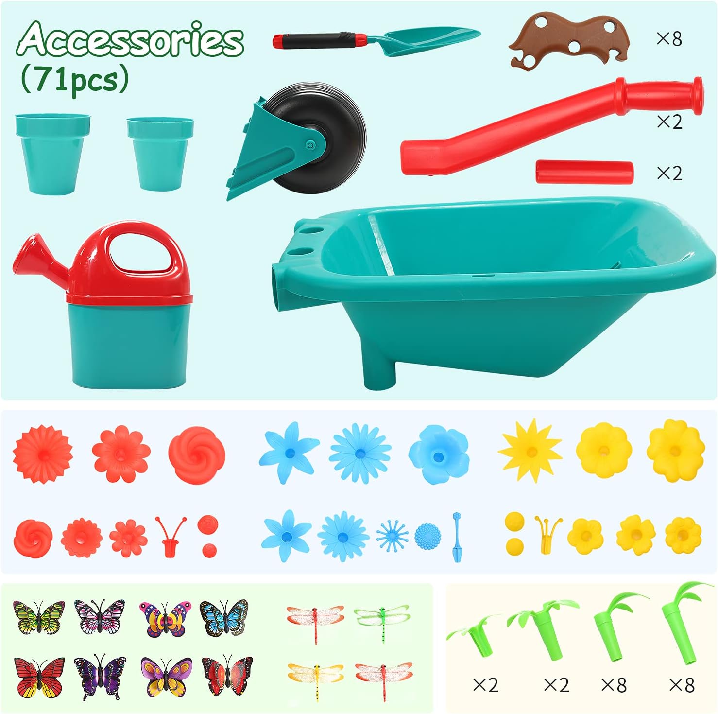CUTE STONE Kids Gardening Tool Set, Garden Toys with Wheelbarrow, Watering Can, Shovel, Flower Garden Building Toy, Pretend Play Outdoor Indoor Activities Stem Toy Gifts for Boys Girls - Image 8