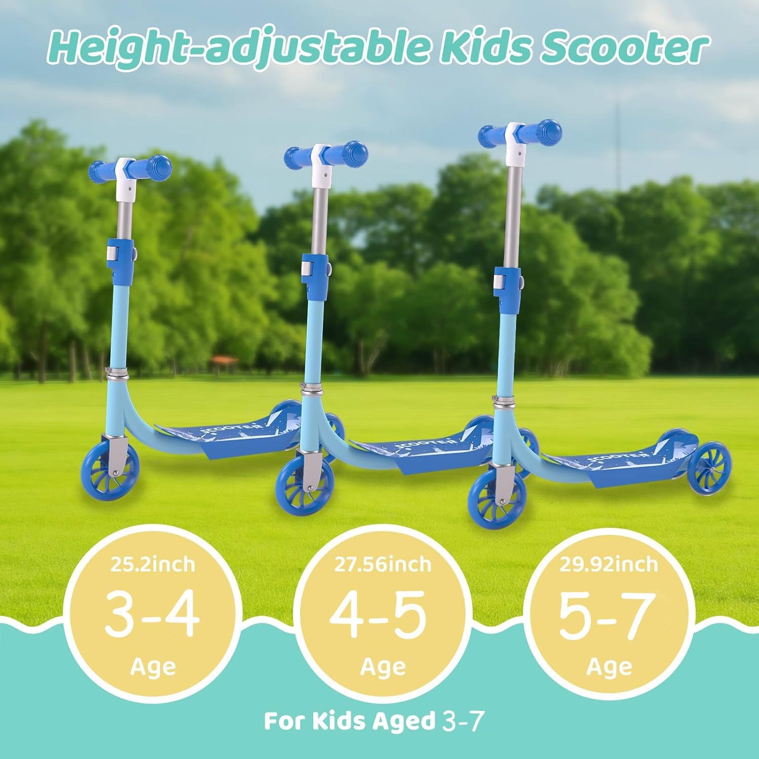 Kick Scooters for Kids 3-5 5-7 Years Age - Handlebars Safe-First Steer,Anti-Slip Deck,Height Adjustable Three Wheeled LED Lighted Up Toddler Scooter for Boy & Girl, Indoor Outdoor Kid Child Toy Gift - Image 4
