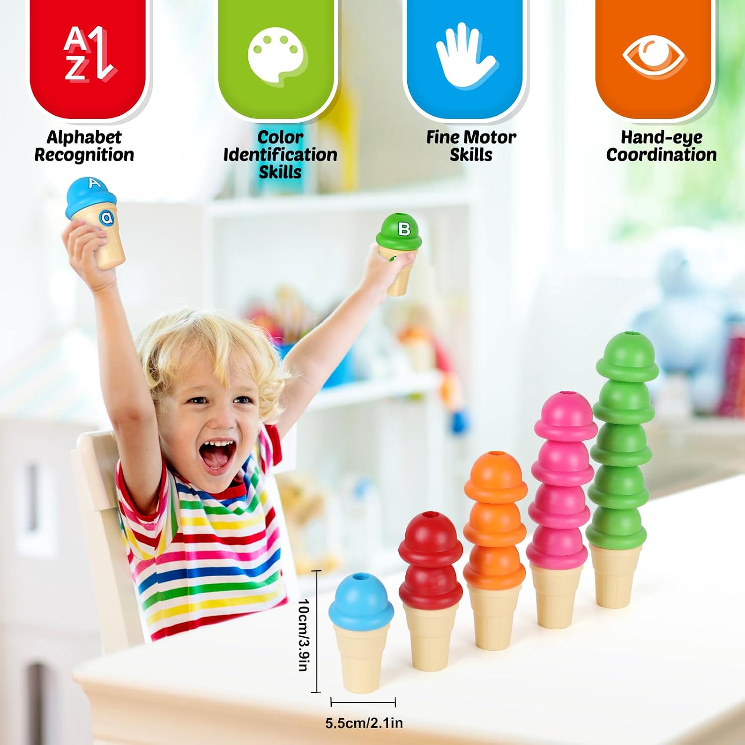 Torlam Alphabet Learning Ice Cream Toy Play Set, Toddler to Little Kid, Letter Matching Toy, 26 Letters Games, 52 Pieces - Image 7