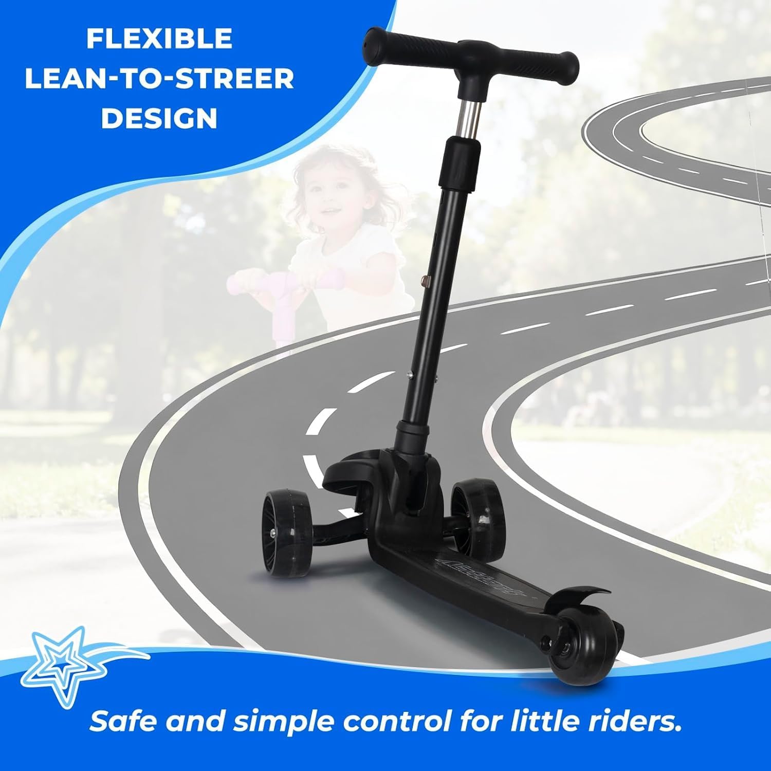 Nattork Kids Scooter for Girls Boys with Light Up Wheels, 3 Adjustable Height Handlebars, Lean-to-Steer Technology, Widen Anti-Slip Deck, 3 Wheel Scooter for kid ages 3-8, Support Riders Up to 110 LBS - Image 5
