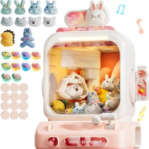 Claw Machine for Kids, Mini Vending Machines with Music Candy Grabber Prize Dispenser Toys for Girls Boys Age 3 4 5 6, Pink Electronic Claw Game Machine for Party Birthday Chirstmas Gifts (Rabbit)