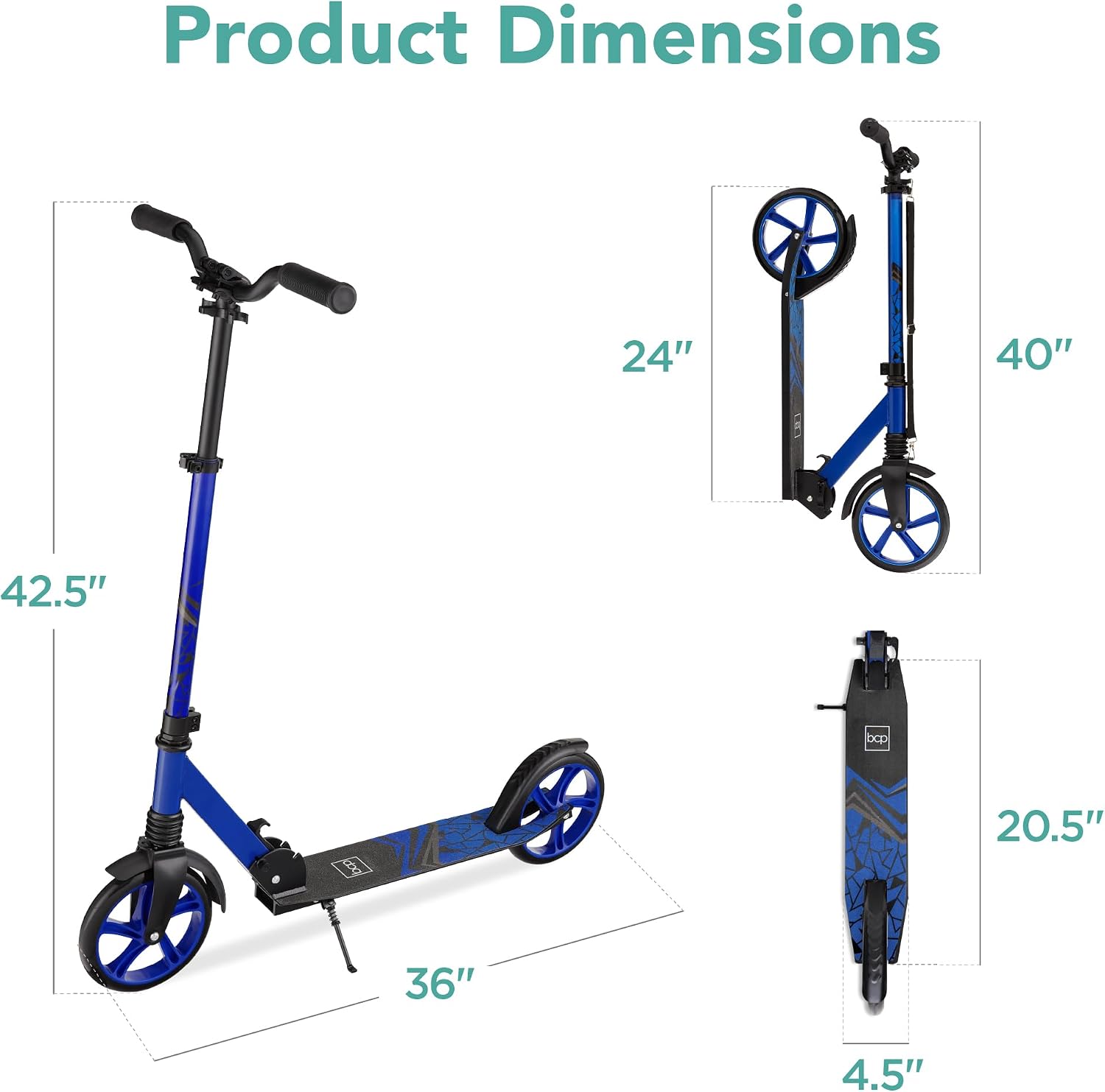 Best Choice Products Kick Scooter for Kids Ages 8+ Teens & Adults, Foldable Large Wheel Scooter with Suspension, Adjustable Handlebars, ABEC-9 Bearings, Lightweight Scooter for Boys & Girls - Blue - Image 7