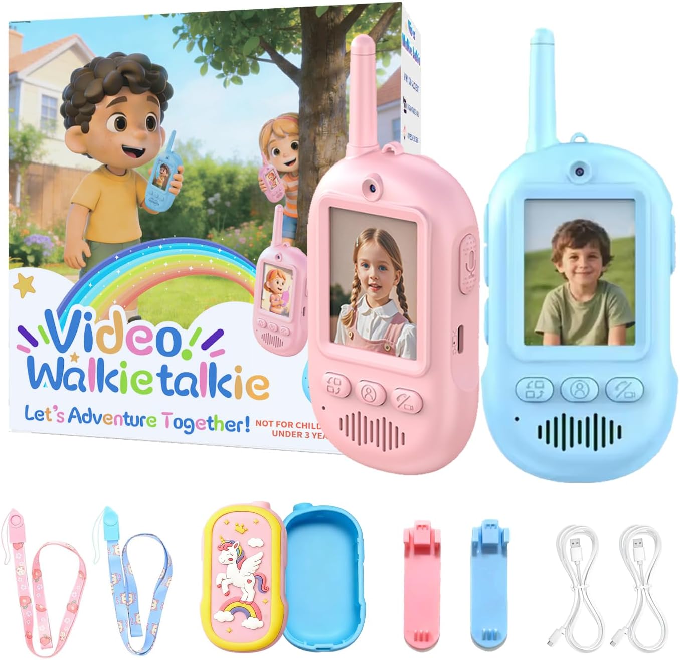 2PCS Video Walkie Talkies for Kids Camping Toys Spy Gear Outdoor Games for Family Hide and Seek Spy Role Play ABS Rechargeable Long-Range HD Camera Voice Changer Toy - Blue/Pink 136x56x26mm - Image 7