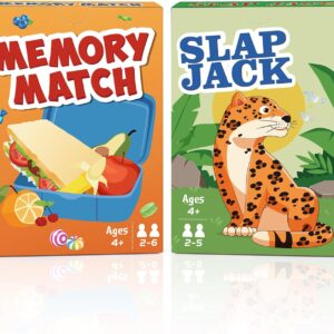 Card Games,Fun Card Game for Kids Ages 4-8,Classic Interactive Games for Kids Toddlers and Adults,Perfect for Stocking Stuffers Gifts,Family Game Night Travel and Party Games(Slap Jack&Memory Match)