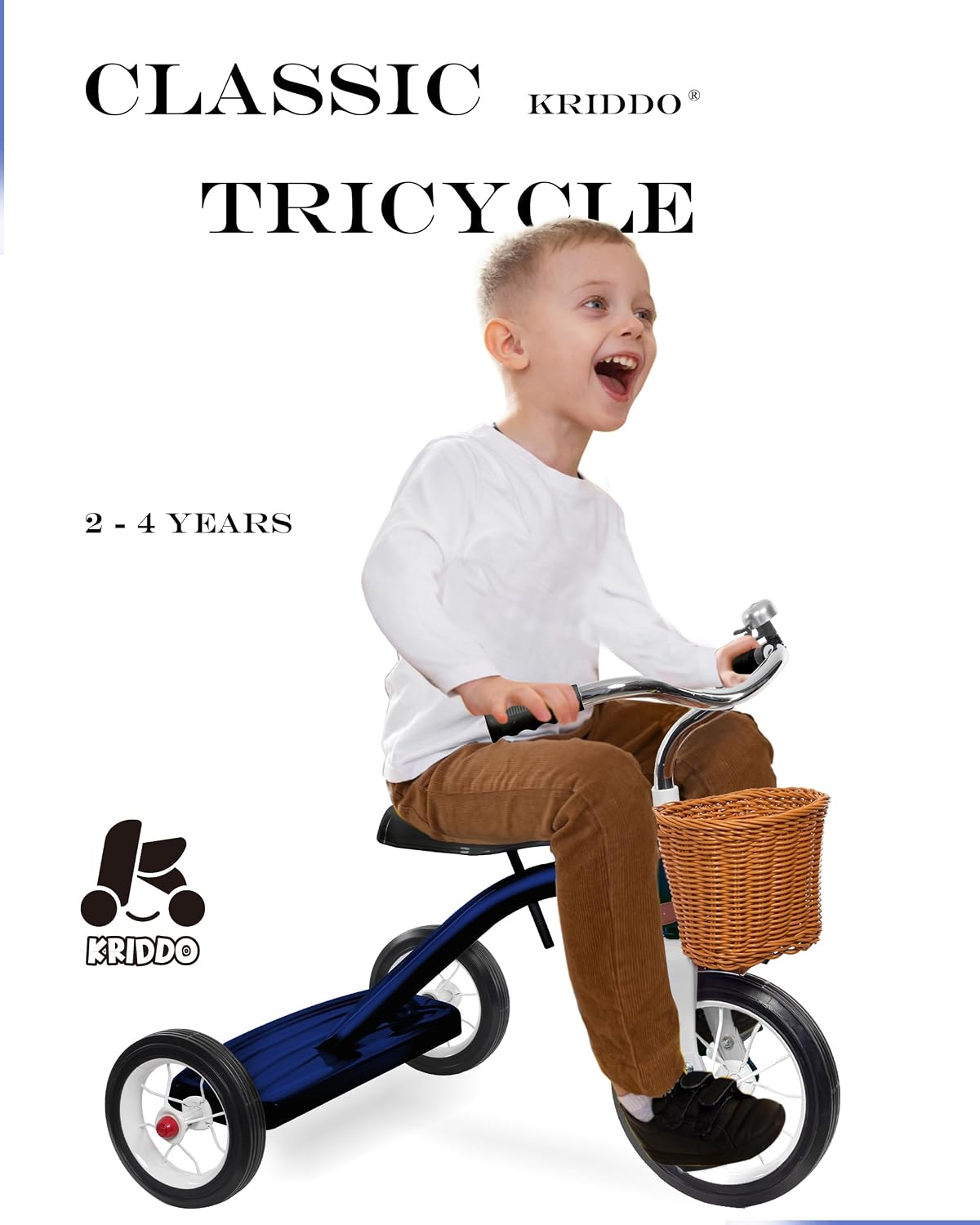 KRIDDO Classic All Metal Toddler Trike, Gift for Boys and Girls Ages 2 to 4 Year Old, Tricycle for 1 to 3 Year Olds, Sturdy Rear Deck, Deluxe Steer and Ergonomics Grip, Indoor and Outdoor, Blue - Image 2