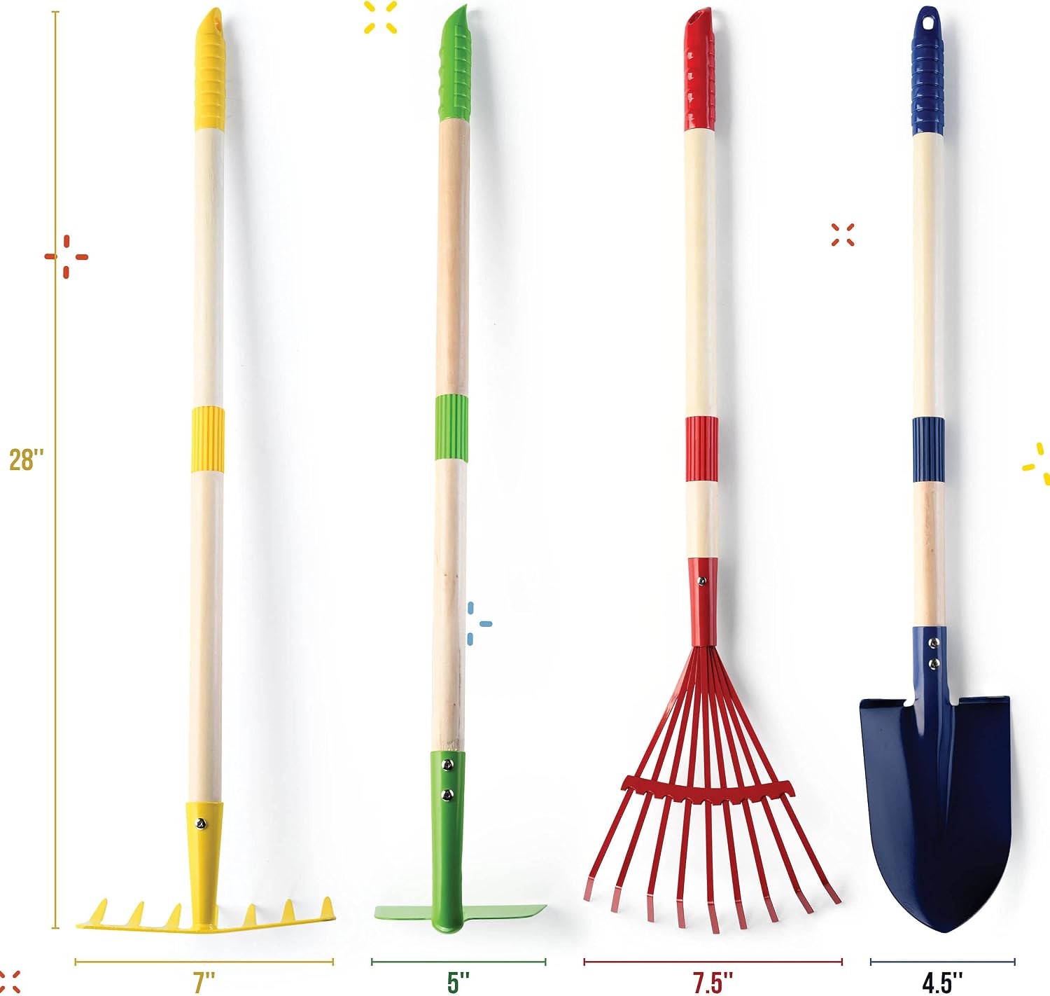 Play22 Kids Garden Tool Set Toy 4-Piece - Shovel, Rake, Hoe, Leaf Rake, Wooden Gardening Tools for Kids Best Outdoor Toys Gift for Boys and Girls - Image 6