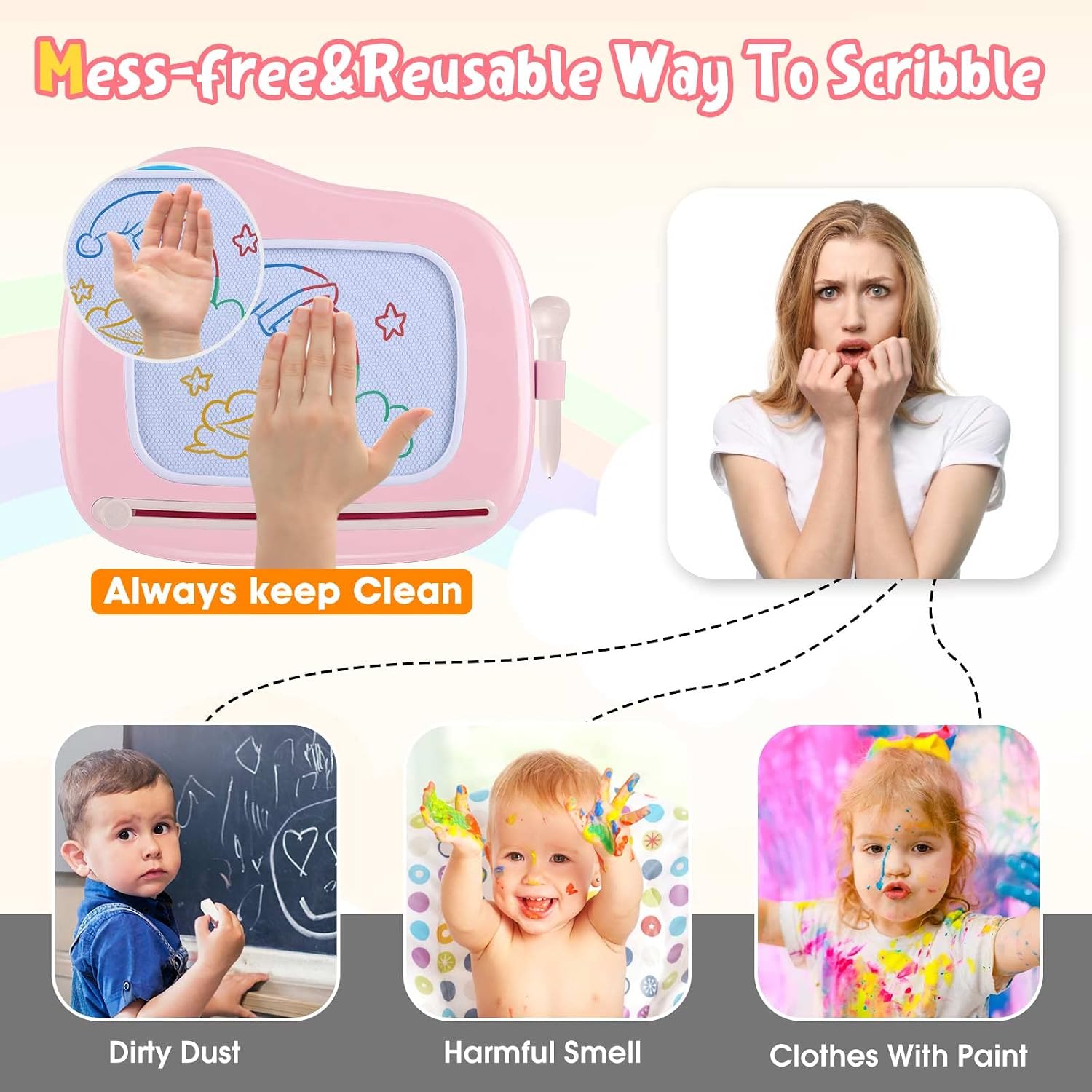 Smasiagon Magnetic Drawing Board for Kids, Toddler Toys for 1-2 Year Old Girl, Portable Doodle Board Pad Learning and Educational Toys for Ages 1 2 3 Year Old Baby Girl Birthday Gift(Pink) - Image 3