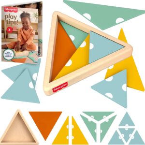 Fisher-Price Wood Montessori Toy Triangle Puzzle, American Montessori Society Seal of Excellence, 10-Piece Wooden Learning Activity & Expert Play Tips for Kids Ages 3+ Years