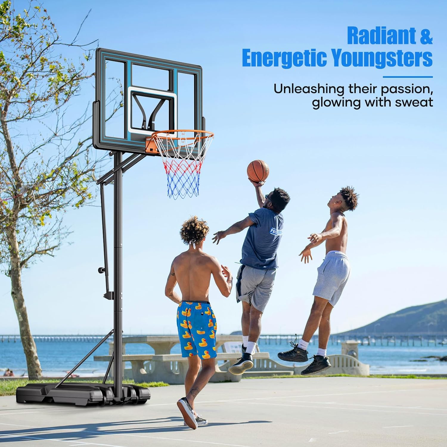 Asbest 44" Portable Basketball Hoop Outdoor | 5.5-10ft Stepless Adjustable Height Basketball Goal System for Driveway, Backyard, for All Ages - Image 3