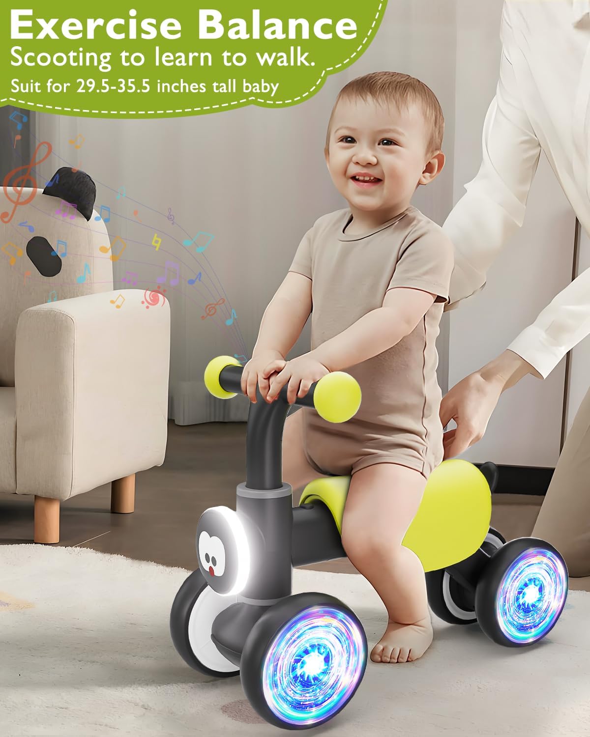 Colorful Glow Wheel Toddler Balance Bike,Baby Toys for 1 Year Old Boy Girls,12-24 Months Baby Balance Bike with Soft Music Cute Animal Sound,1st Birthday Gifts - Image 6