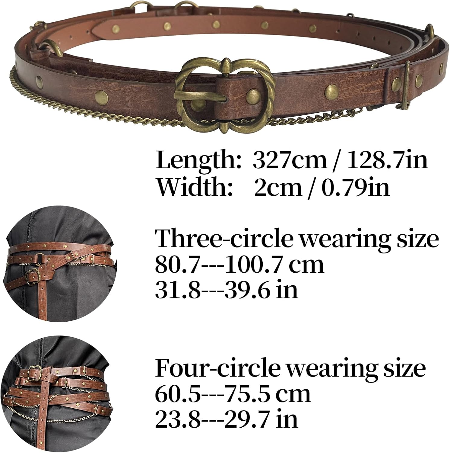 HiiFeuer Medieval DIY Faux Leather Metal Chain Belt, Vintage Adjustable Thin Belt For Women, Retro Skinny Belt For Dresses - Image 2