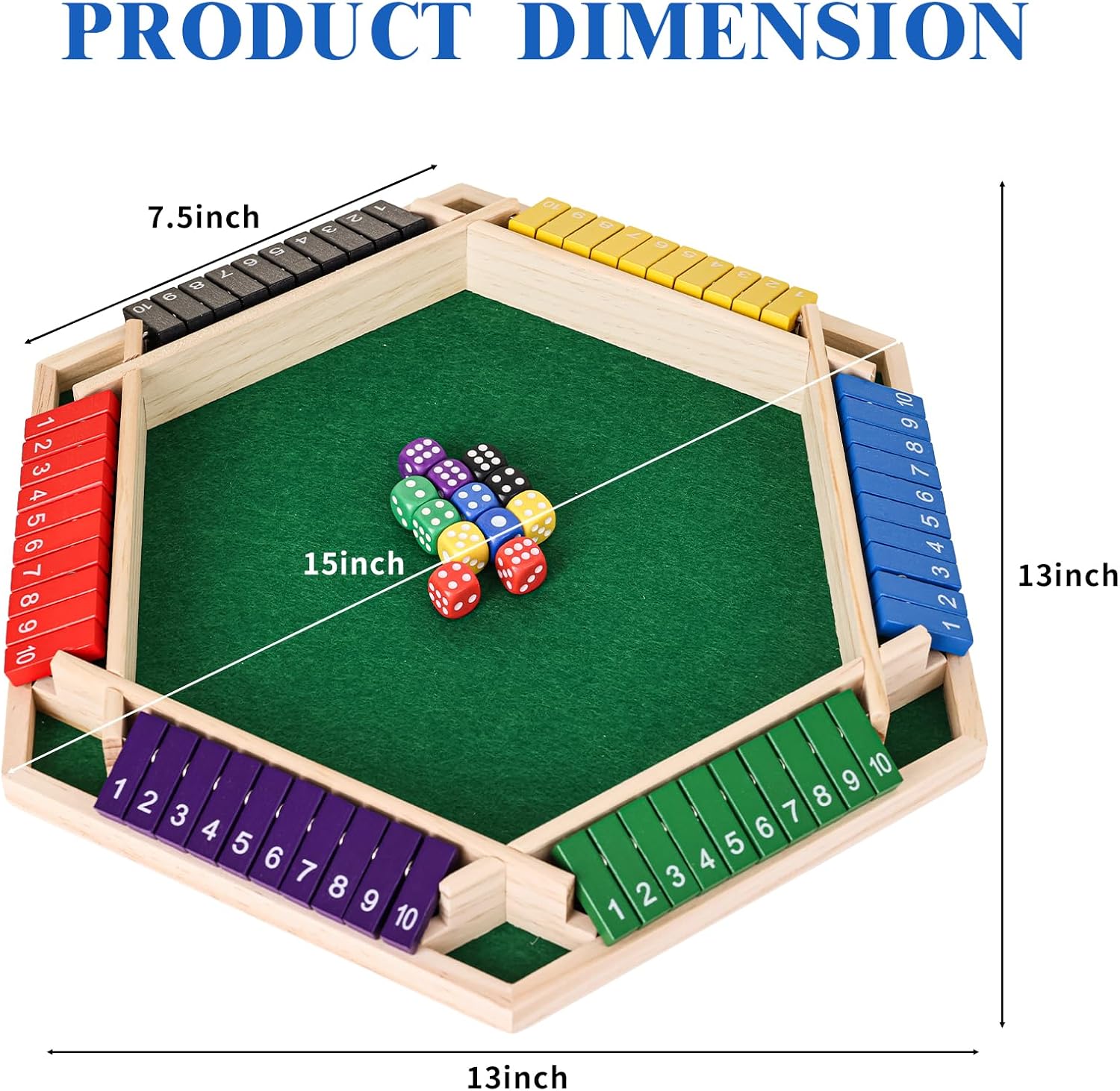 Shut The Box Game Wooden,6 Players Math Games for Kids 8-12,Dice Box Family Games for Kids and Adults,Board Tabletop Games for Kids 5-7, Close The Box Game for Classroom,Home,Party or Pub(6-Color) - Image 2