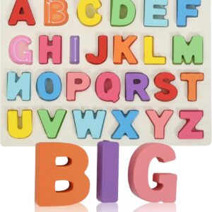 Kairsya Alphabet Puzzle Wooden Puzzles for Toddlers Alphabet Learning Puzzles Toys with Wood Letters Montessori Wooden ABC Learning Toys for Toddlers 1-5 | Preschool Educational Gift for Kids