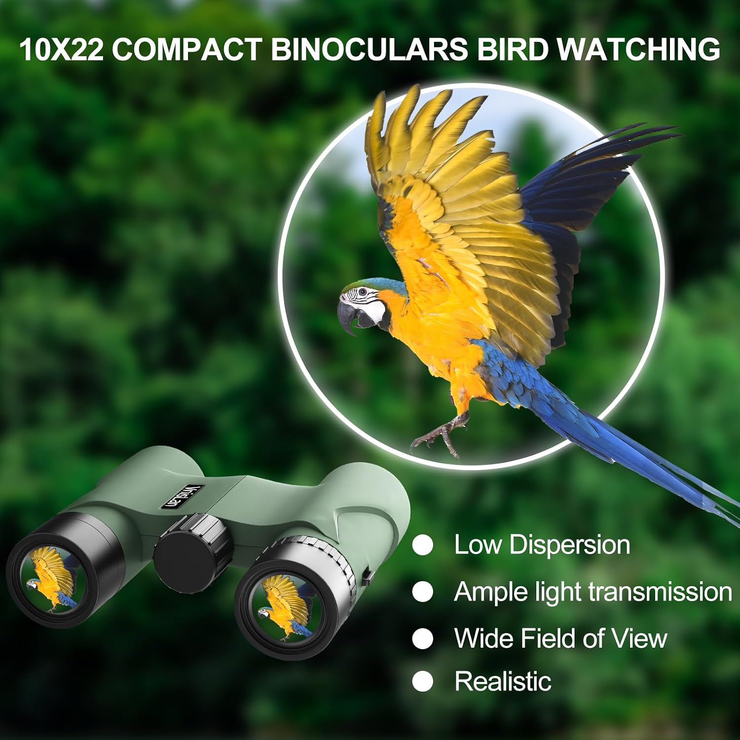 10x22 Compact Binoculars for Adults and Kids, Lightweight Pocket Binocular with 10mm Large Eyepiece & BAK4 Prism, Low Light Vision for Bird Watching, Travel, Hunting - Image 3